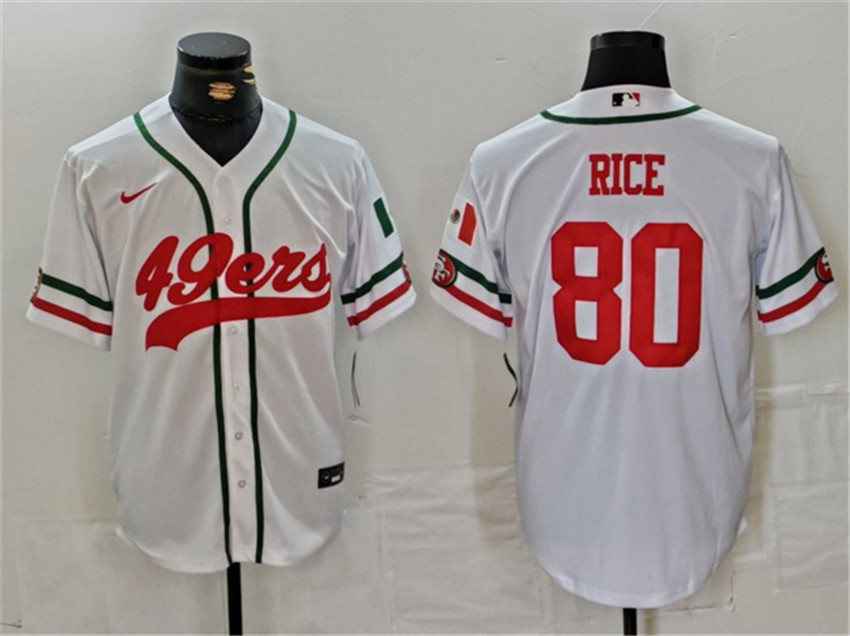 Men's White San Francisco 49ers #80 Jerry Rice With Patch Cool Base Stitched Baseball Jersey